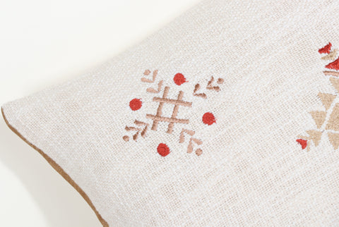 Set Of 2 Tufted Texture Boho Off-White Red Fringe Cushion Cover