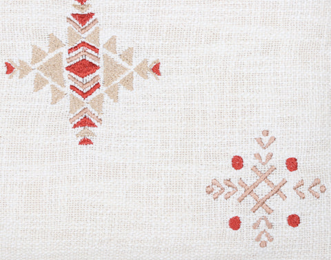 Tufted Texture Boho Off-White and Red Fringe Cushion Cover
