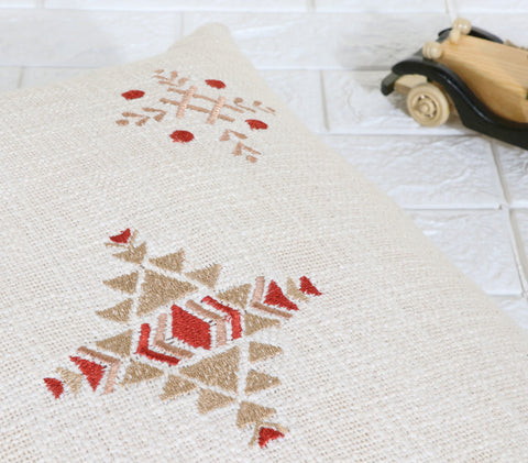 Tufted Texture Boho Off-White and Red Fringe Cushion Cover