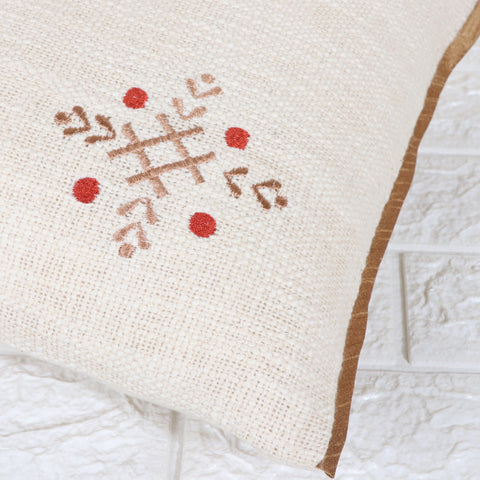 Tufted Texture Boho Off-White and Red Fringe Cushion Cover
