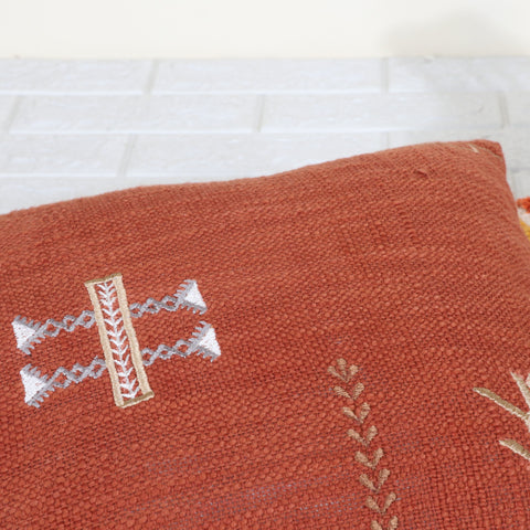 Set Of 3 Tufted Texture Boho Brick Red Off-White Cushion Cover