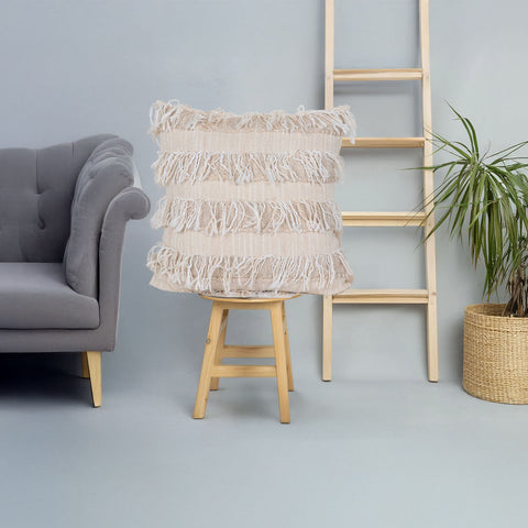 Hand Tufted Texture Boho Off-White Fringe Cushion Cover