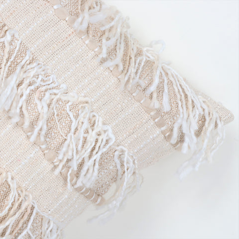 Set Of 3 Hand Tufted Texture Boho Off-White Fringe Cushion Cover