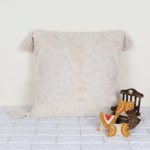 Set Of 3 Tufted Texture Boho Ivory Ivory Cushion Cover