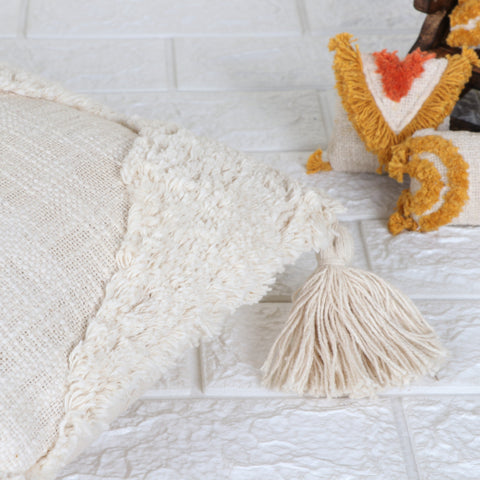 Set Of 3 Tufted Texture Boho Ivory Ivory Cushion Cover
