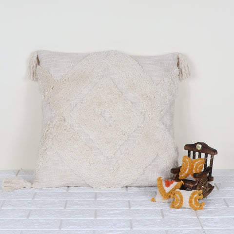 Set Of 3 Tufted Texture Boho Ivory Ivory Cushion Cover