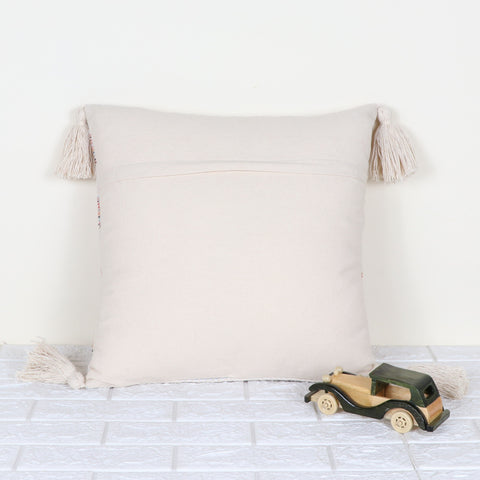 Set Of 3 Off-White Hand loom Woven Natural Cotton Tassel Cushion Cover