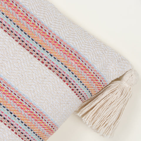 Set Of 3 Off-White Hand loom Woven Natural Cotton Tassel Cushion Cover