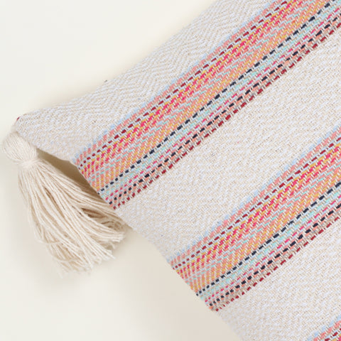 Set Of 2 Off-White Hand loom Woven Natural Cotton Tassel Cushion Cover