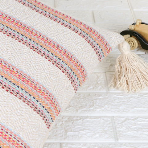 Set Of 2 Off-White Hand loom Woven Natural Cotton Tassel Cushion Cover
