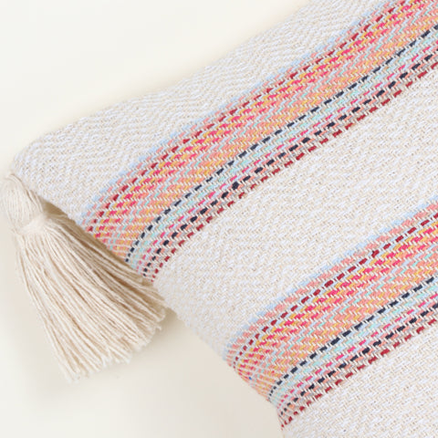Set Of 2 Hand Loom Woven Texture Boho Off-White Red Tassel Cushion Cover