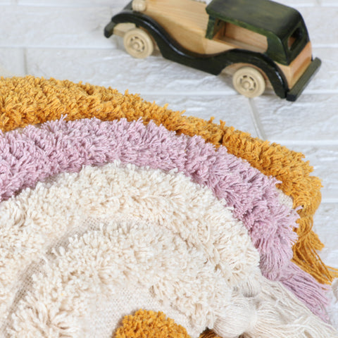 Set Of 2 Hand Tufted Texture Boho Ivory Yellow Fringe Cushion Cover