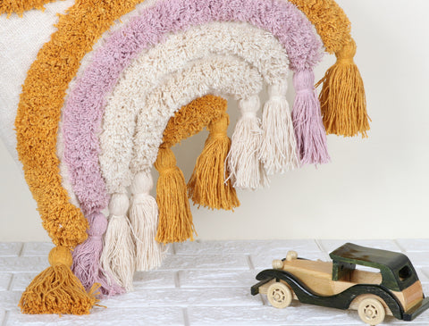 Set Of 2 Hand Tufted Texture Boho Ivory Yellow Fringe Cushion Cover