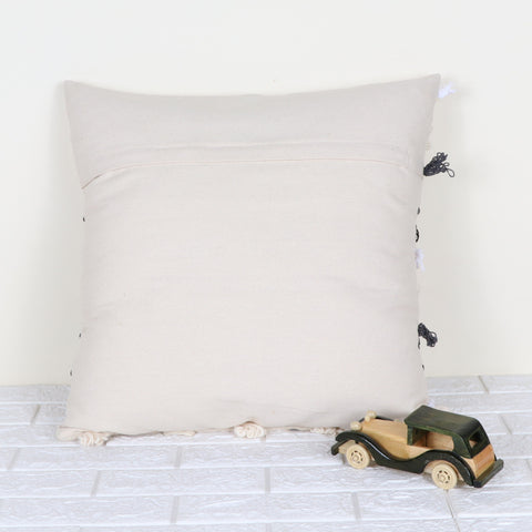 Set Of 2 Hand Loom Woven Texture Boho Off-White Black Chunky Loops Stripe Cushion Cover