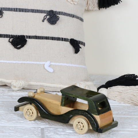 Set Of 2 Hand Loom Woven Texture Boho Off-White Black Chunky Loops Stripe Tassel Cushion Cover