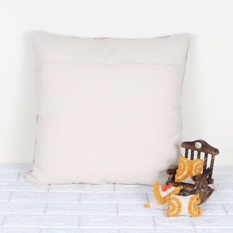 Set Of 2 Hand Loom Woven Texture Boho Blue White Stripe Fringe Cushion Cover