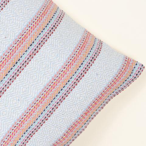 Set Of 2 Hand Loom Woven Texture Boho Blue White Stripe Fringe Cushion Cover