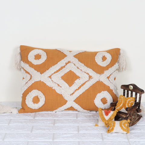 Set Of 3 Tufted Texture Boho Mustard Yellow Ivory Cushion Cover