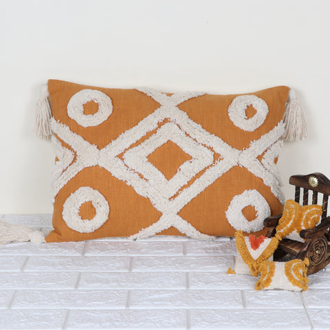 Set Of 3 Tufted Texture Boho Mustard Yellow Ivory Cushion Cover