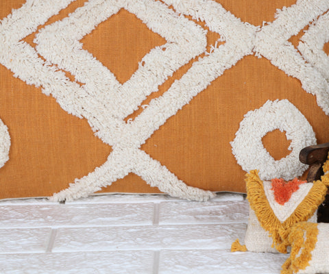 Set Of 3 Tufted Texture Boho Mustard Yellow Ivory Cushion Cover
