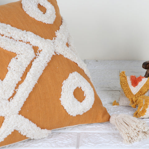 Set Of 3 Tufted Texture Boho Mustard Yellow Ivory Cushion Cover