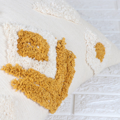 Set Of 3 Tufted Texture Boho Mustard Yellow Ivory Cushion Cover