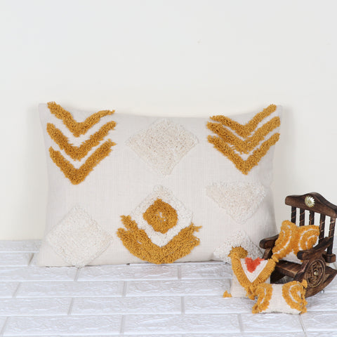 Set Of 3 Tufted Texture Boho Mustard Yellow Ivory Cushion Cover