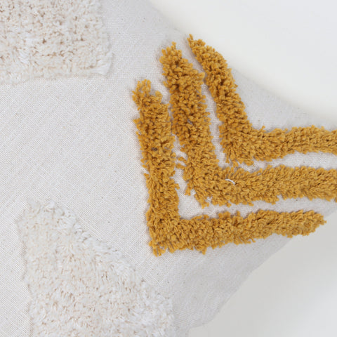 Set Of 3 Tufted Texture Boho Mustard Yellow Ivory Cushion Cover