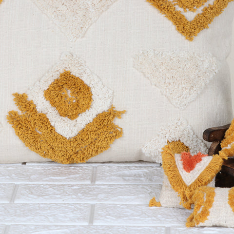 Set Of 3 Tufted Texture Boho Mustard Yellow Ivory Cushion Cover