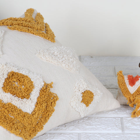 Set Of 3 Tufted Texture Boho Mustard Yellow Ivory Cushion Cover