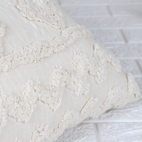 Set Of 3 Tufted Texture Boho Off-White Fringe Cushion Cover