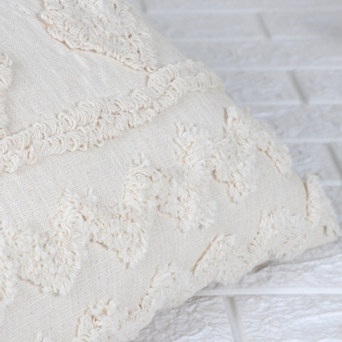 Tufted Texture Boho Off-White Fringe Cushion Cover