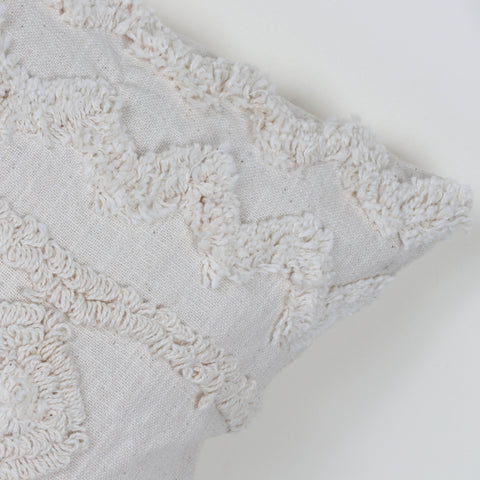 Tufted Texture Boho Off-White Fringe Cushion Cover