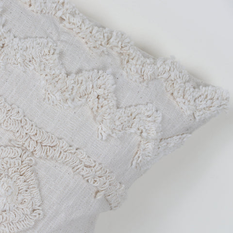 Set Of 3 Tufted Texture Boho Off-White Fringe Cushion Cover