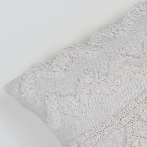 Tufted Texture Boho Off-White Fringe Cushion Cover