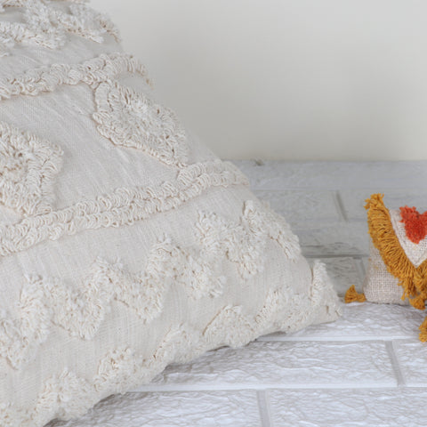 Tufted Texture Boho Off-White Fringe Cushion Cover