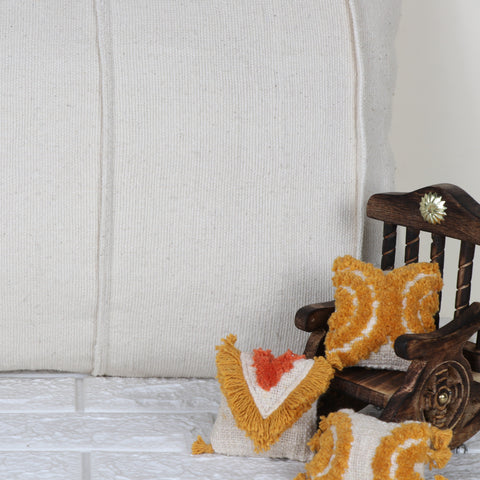 Set Of 3 Hand Tufted Texture Boho Off-White Yellow Fringe Cushion Cover