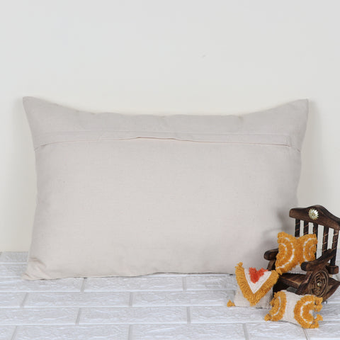 Hand Tufted Texture Boho Off-White and Yellow Fringe Cushion Cover