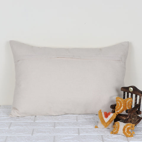 Set Of 3 Hand Tufted Texture Boho Off-White Yellow Fringe Cushion Cover