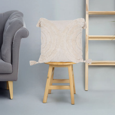 Hand Tufted Texture Boho Ivory Fringe Cushion Cover