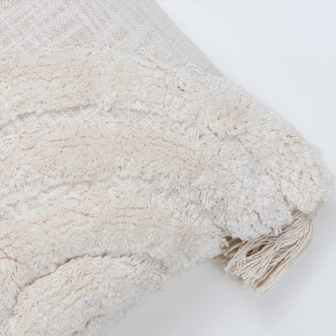 Set Of 3 Hand Tufted Texture Boho Ivory Fringe Cushion Cover