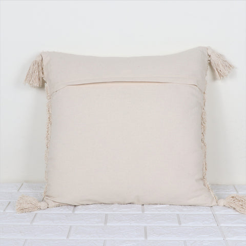 Set Of 3 Hand Tufted Texture Boho Ivory Fringe Cushion Cover
