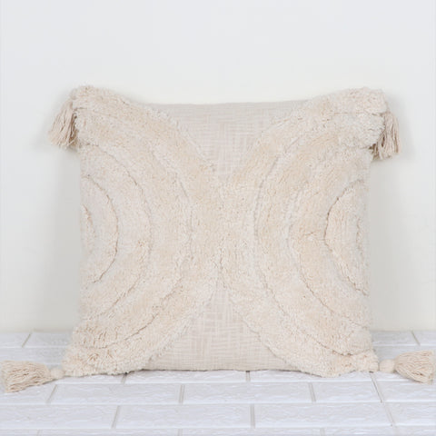 Hand Tufted Texture Boho Ivory Fringe Cushion Cover