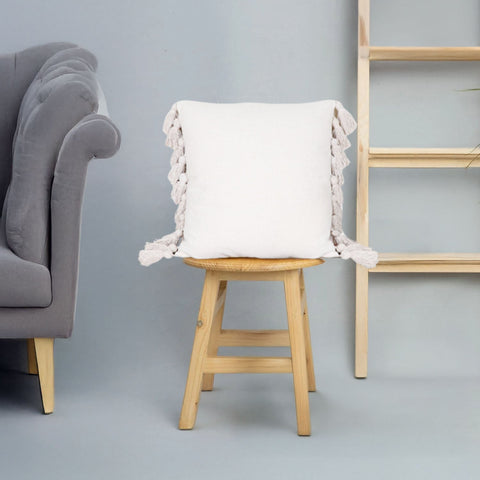 Set Of 2 Hand Tufted Texture Boho Off-White Fringe Cushion Cover