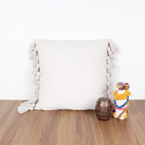 Hand Tufted Texture Boho Off-White Fringe Cushion Cover