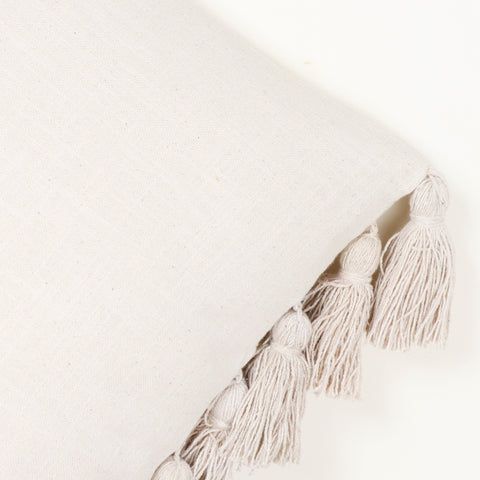 Set Of 2 Hand Tufted Texture Boho Off-White Fringe Cushion Cover
