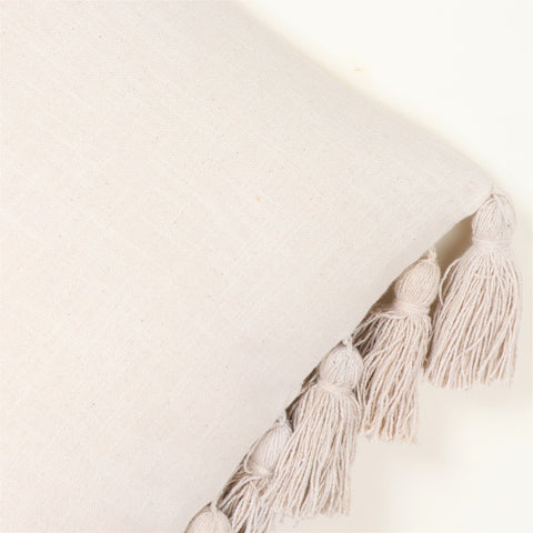 Set Of 2 Hand Tufted Texture Boho Off-White Fringe Cushion Cover