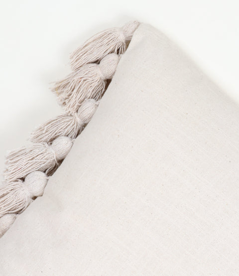 Hand Tufted Texture Boho Off-White Fringe Cushion Cover