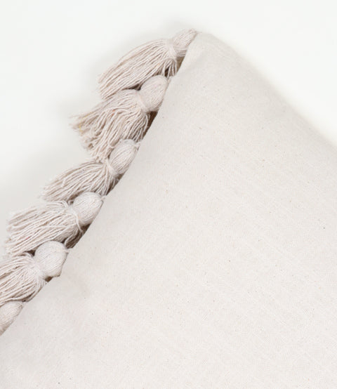 Set Of 2 Hand Tufted Texture Boho Off-White Fringe Cushion Cover