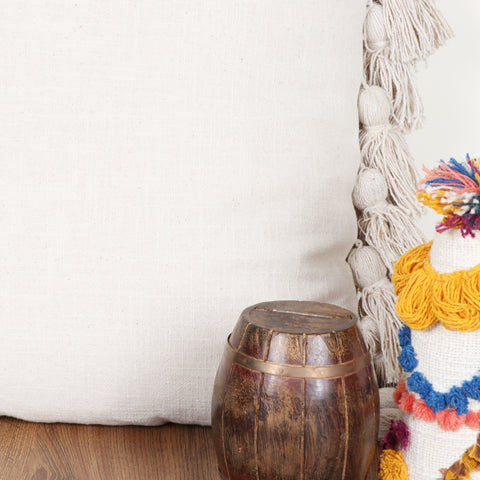 Set Of 2 Hand Tufted Texture Boho Off-White Fringe Cushion Cover